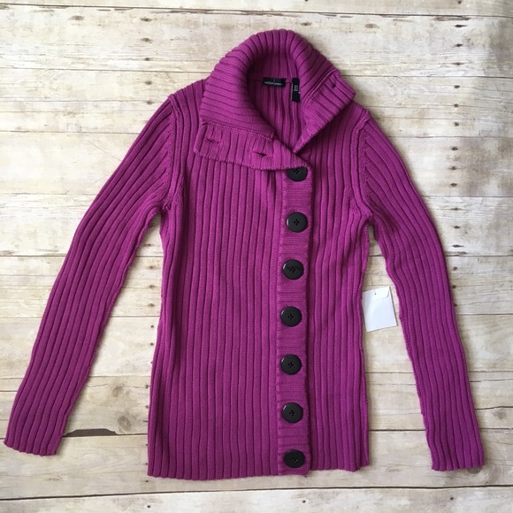 Moda International Sweaters - new MODA INTERNATIONAL Purple Fittd Button Sweater